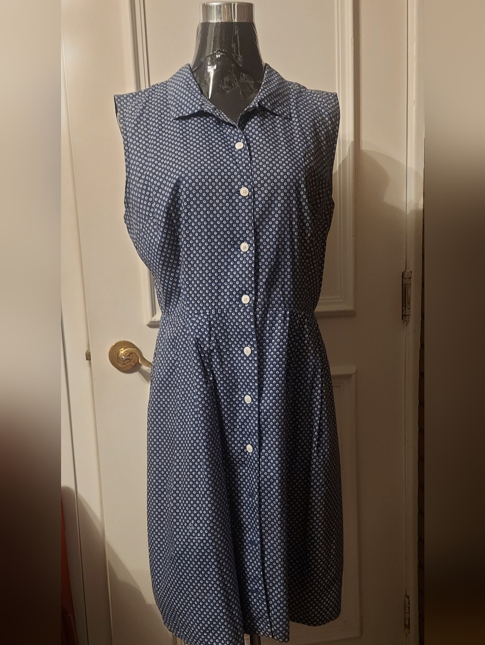 Birds of North America Blue Polka Dot Shirt Dress Button Front Fit&Flare Size 12 - Picture 2 of 14